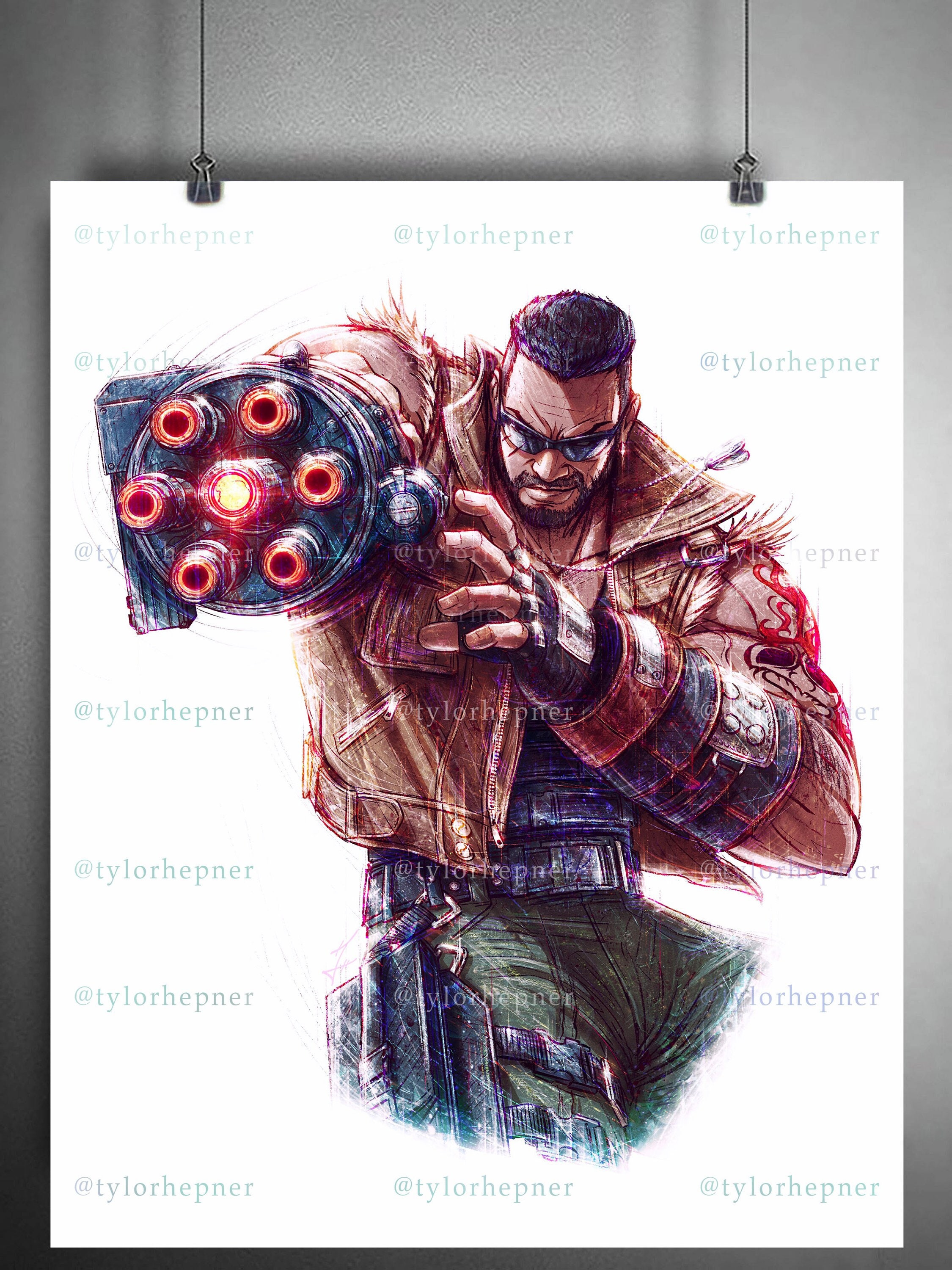 Barret Final Fantasy VII- Limited Edition Fine Art Sketch Print