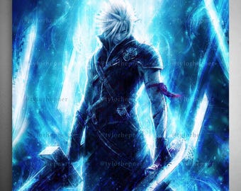 Cloud Strife Art Print - FFVII Advent Children Poster -Limited Edition Fine Art Print - Hand Painted Video Game Wall Art -