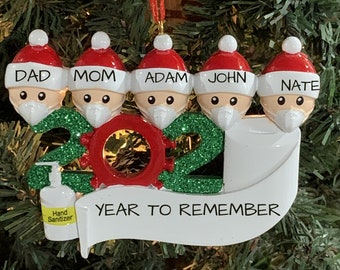 2020 PANDEMIC FAMILY of 5- Face masks, Family of 5 Quarantine Ornament-Pandemic Face masks