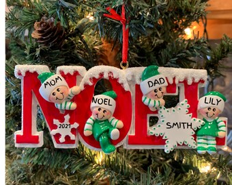 CHRISTMAS NOEL FAMILY-Elf Family of 4 Glittery Snow Covered Christmas Noel