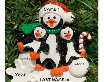 Single Parent Penguin Ornament with Two Children