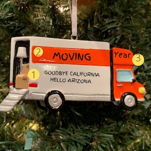 Personalized MOVING VAN Ornament-Family Moving Van Christmas Ornament-Moved- Moving-or other saying-VIDEO