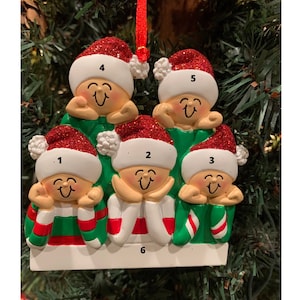 Personalized CHRISTMAS ELVES Ornament 5 - Personalized Christmas Ornament-Family of 5-Elves