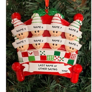 Personalized Family of 8 Christmas Ornament: Bed Theme-grandkids