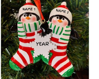 Christmas Stocking Couple-Penguin Couple-Personalized Penguin Christmas Stockings