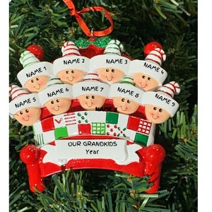 Personalized Bed Family 9 Christmas Ornament: Grandkids, Grandparents
