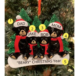Personalized Bear Family of 4 Ornament-Family of 4 Personalized Ornament-"Beary" Christmas-Bear Family Ornament