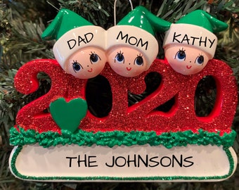 Personalized Family of 3 Christmas Ornament - 2020