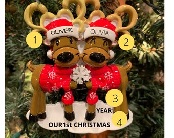 Personalized Christmas Deer Couple Ornament-Deer Ornament Couple-Personalized Ornament-Our 1st Christmas