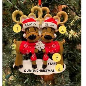 Personalized Christmas Deer Couple Ornament-Deer Ornament Couple-Personalized Ornament-Our 1st Christmas