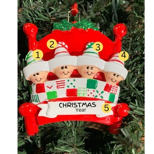 Personalized Bed Family Christmas Ornament - Family of 4