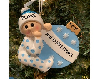 Personalized Baby Boy Christmas Ornament: 1st or 2nd Christmas