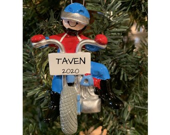 Personalized Dirt Bike Christmas Ornament: Motocross Rider Gift