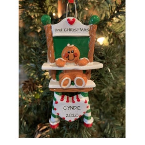 BABY'S 1st CHRISTMAS ORNAMENT or 2nd- Gingerbread Highchair Baby Christmas Tree Ornament-2nd Christmas-1st Christmas