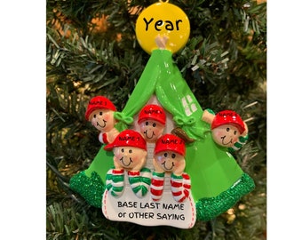 Personalized Tent Camping Family Ornament - Family of 5