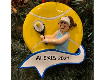 Personalized Tennis Player Ornament: Female Athlete Gift