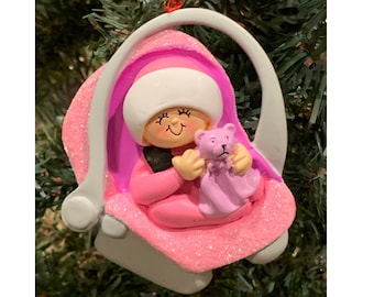 BABY CARSEAT - girl - Personalized Christmas Ornament