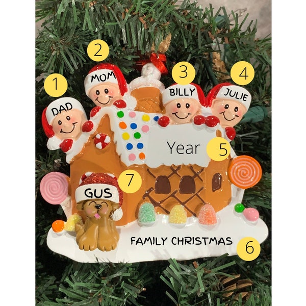 Personalized Gingerbread House Family of 4 with Dog-Personalized Christmas Ornament-Pick Your Pet From Pg 2