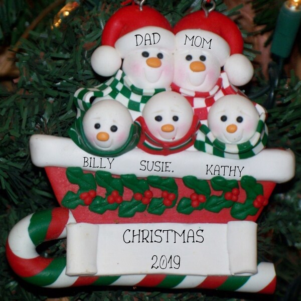 SNOW SLEIGH FAMILY 5 - Personalized Christmas Ornament