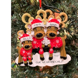 Personalized Christmas Deer Family 3-Personalized Ornament-Family of 3-grandchild-Christmas Deer Family