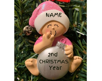 BABY Ornament Ball Girl-2nd Christmas-personalized ornament-baby girl ornament
