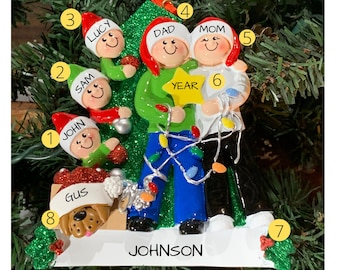 Personalized Family of 5 With Dog Christmas Ornament 2025, Custom Five ...