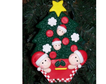 CHRISTMAS TREE FAMILY 4 - Personalized Ornament-handmade from polymer clay