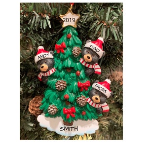 CHRISTMAS BEAR TREE 3 - Personalized Family of 3 Christmas Ornament