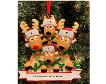 CHRISTMAS DEER FAMILY 4 - Personalized Family of 4 Christmas Ornament