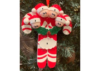 CANDY CANE FAMILY 4 - Personalized Family Christmas Ornament-Free Personalizing-family ornaments