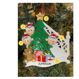 Personalized Christmas Morning Stairs Family of 3-Personalized Christmas Ornament-Family of 3