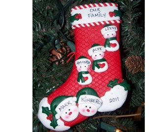 SNOW STOCKING FAMILY 5 - Personalized Christmas Ornament-handmade polymer clay