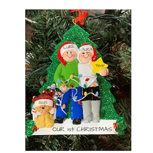 Personalized Decorating The Tree Couple with one Pet Dog or Cat-Personalized Ornament Couple with one Pet-Add A Pet