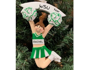 Personalized Cheerleader Ornament Green-Cheerleading Ornament-Cheerleader-cheer