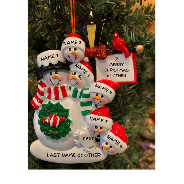Lamppost Snow Family 6-Personalized Snow Family 6-Family Christmas- grandchildren-VIDEO
