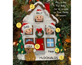 Personalized Family House Christmas Ornament: Choice of Dog or Cat