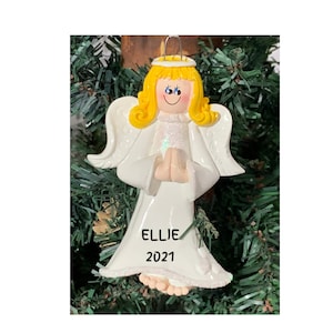 Personalized Praying Angel Ornament: Blond Hair, Gold Glitter