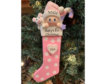 BABY'S 1st CHRISTMAS - Baby Girl Ornament-Personalized Christmas stocking ornamen