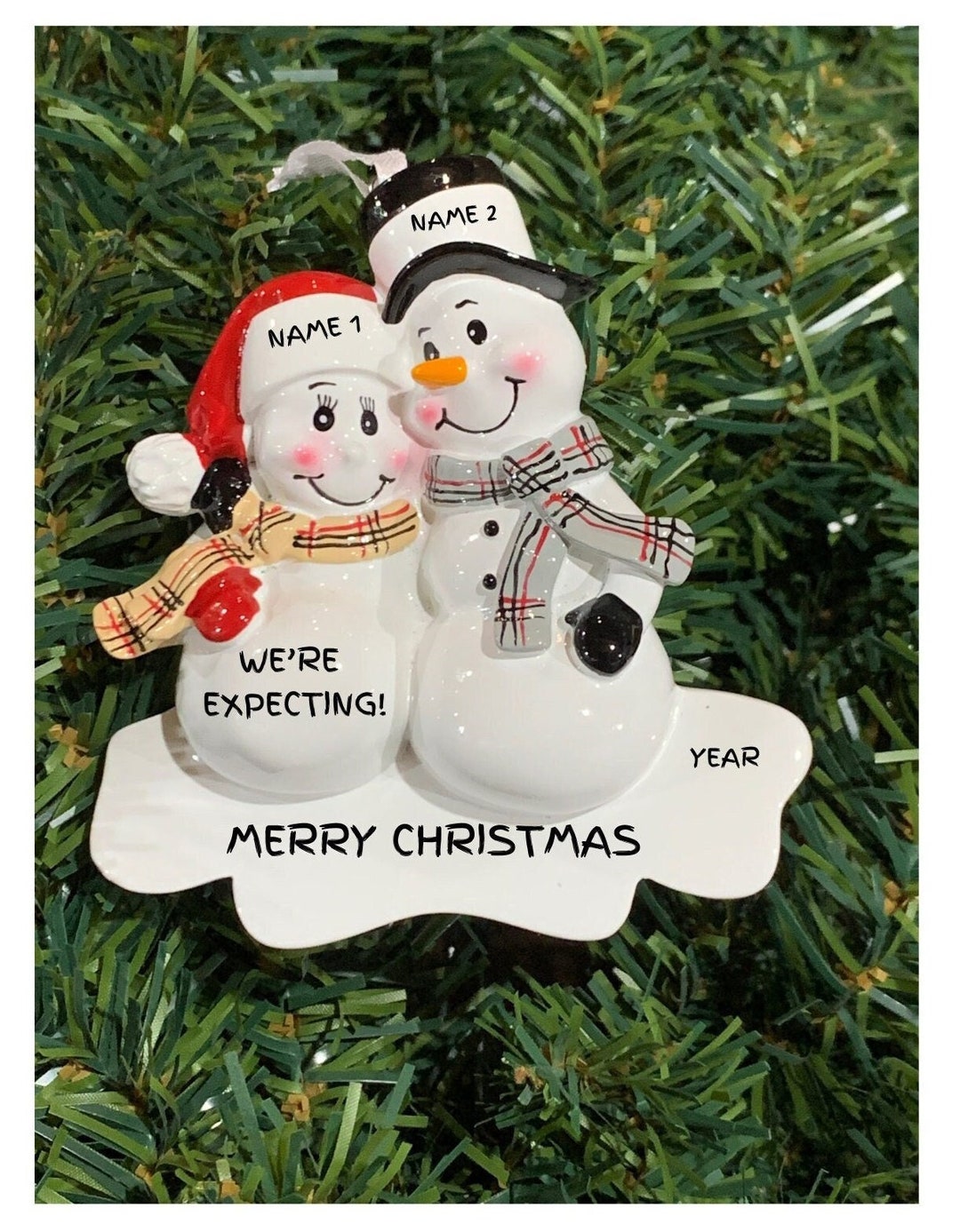 PREGNANT SNOW COUPLE Personalized Christmas Ornament for 2 People ...