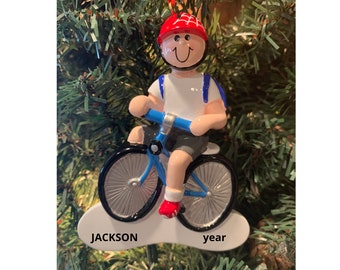 Boy Bike Riding Personalized Christmas Ornament-Boy Bike Riding Christmas Ornament-Learning To Ride a Bike