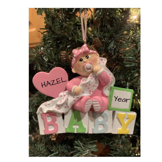 Personalized Baby Girl Ornament: First Christmas Blocks Keepsake