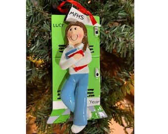 Personalized SCHOOL LOCKER-Brunette Girl-School-School Locker-School Ornament-High School Student-Starting Junior High- Christmas Ornaments