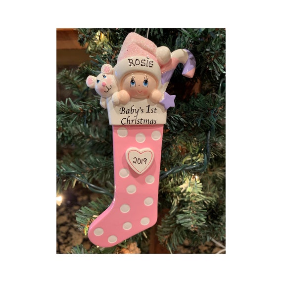 BABY'S 1st CHRISTMAS - Baby Girl Ornament-Personalized Christmas stocking ornamen