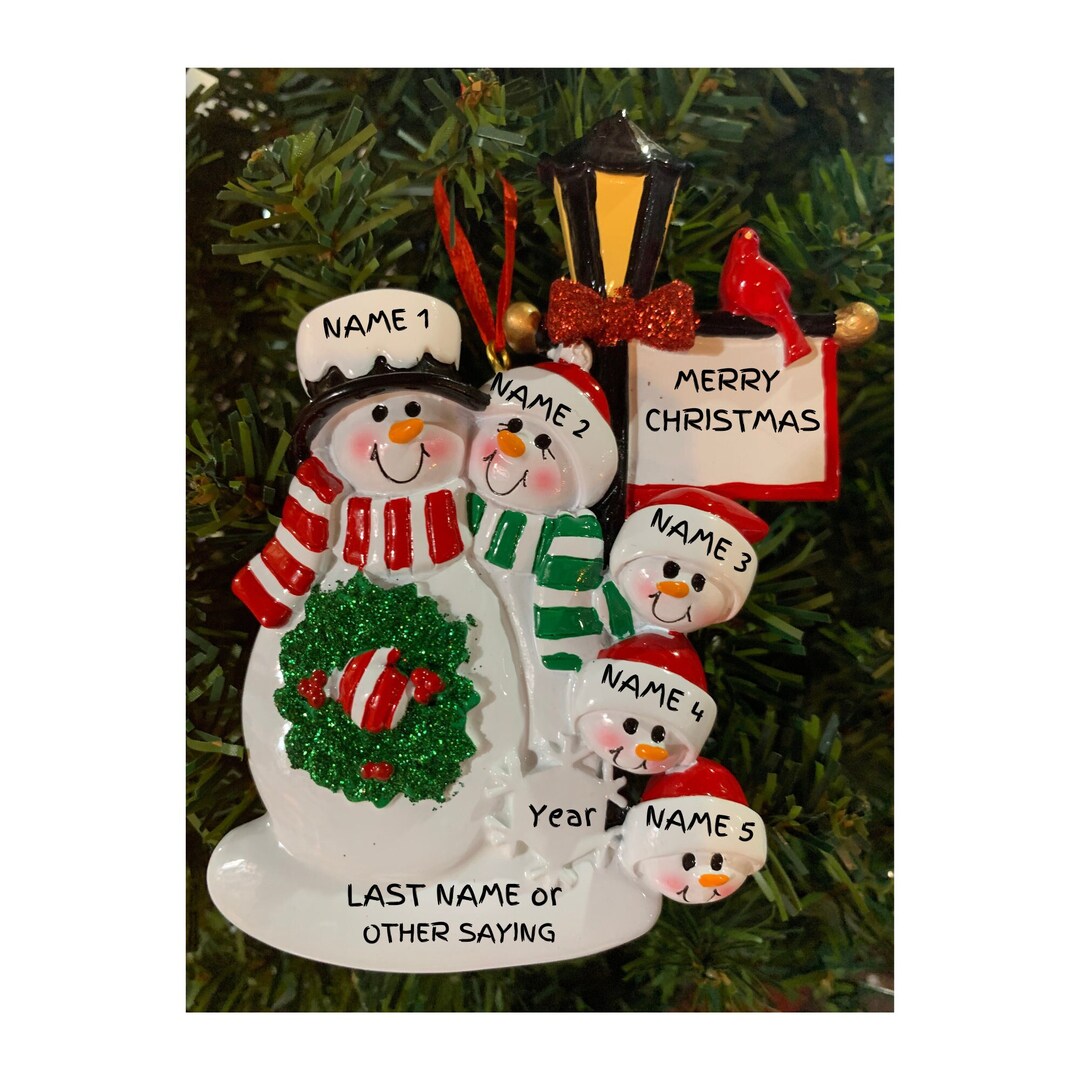 Personalized Snow Family Lamppost Ornament - Christmas Family of 5 ...