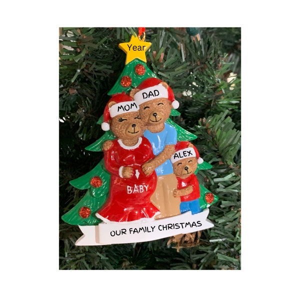 Personalized Pregnancy Family of 3-We're pregnant family of 3-Personalized Christmas ornament