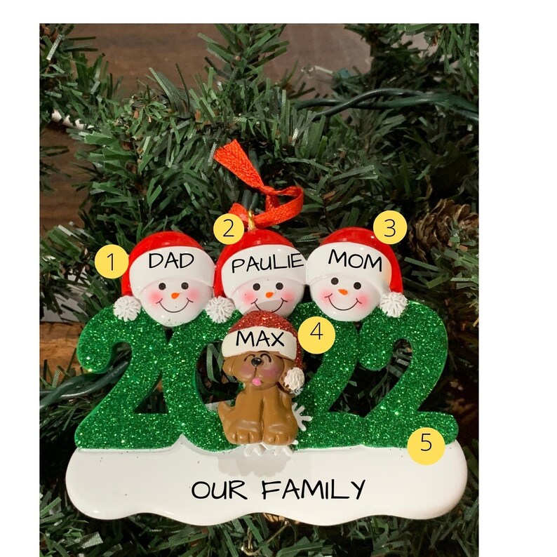 Personalized Snow Family Ornament 2022 - Family of 3 With Dog - Etsy