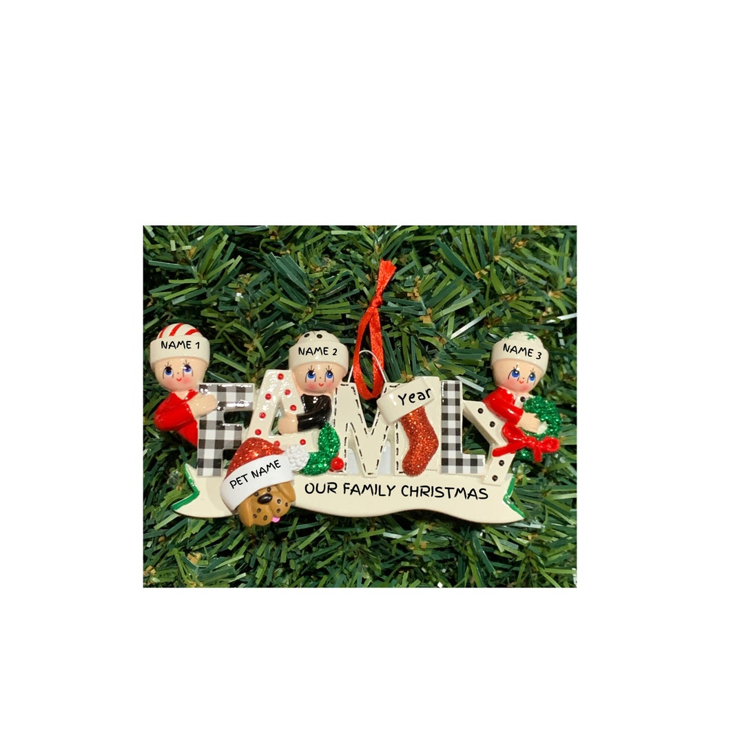 Family of 3 Christmas Ornament With Pet - Etsy