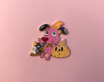 Courage the Cowardly Doggo Pumpkin Enamel Pin