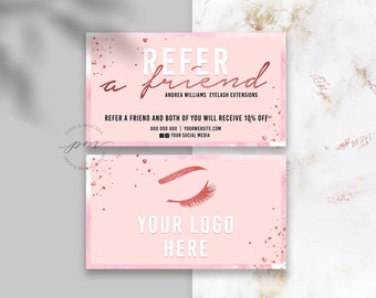 Rose Gold Referral Card, Personalized Eyelash Extensions Refer A Friend Card