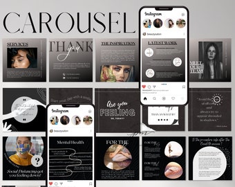 Instagram Carousel Post Template, Black Editable Instagram Post Templates in Canva